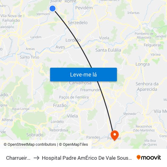 Charrueiras to Hospital Padre AmÉrico De Vale Sousa Sa map