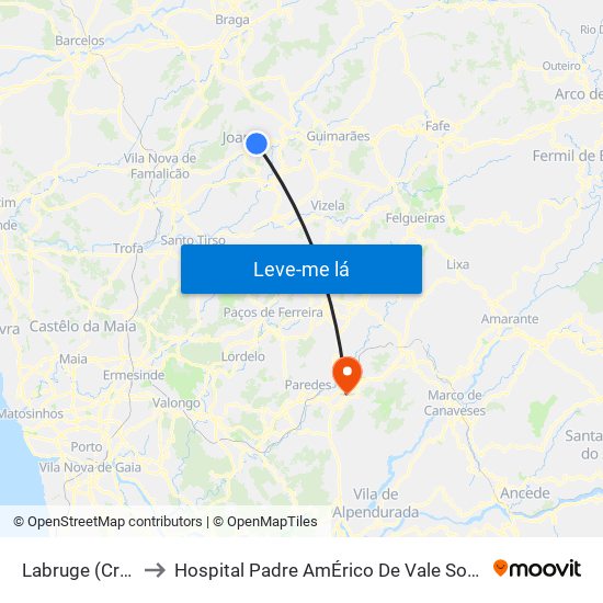 Labruge (Cruz.) to Hospital Padre AmÉrico De Vale Sousa Sa map