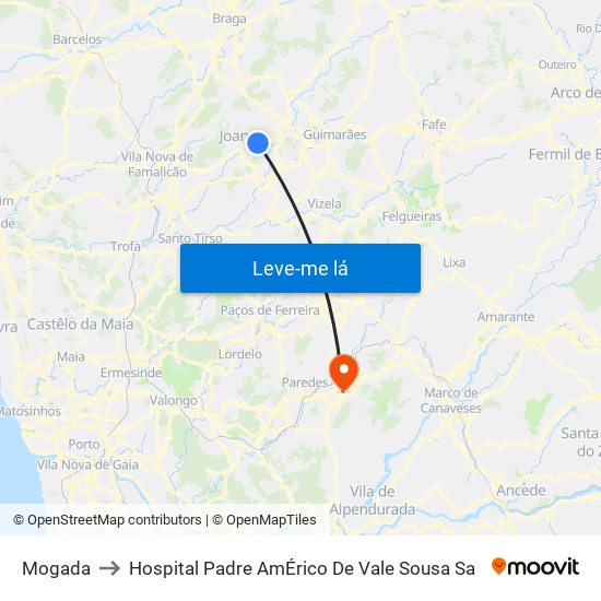 Mogada to Hospital Padre AmÉrico De Vale Sousa Sa map