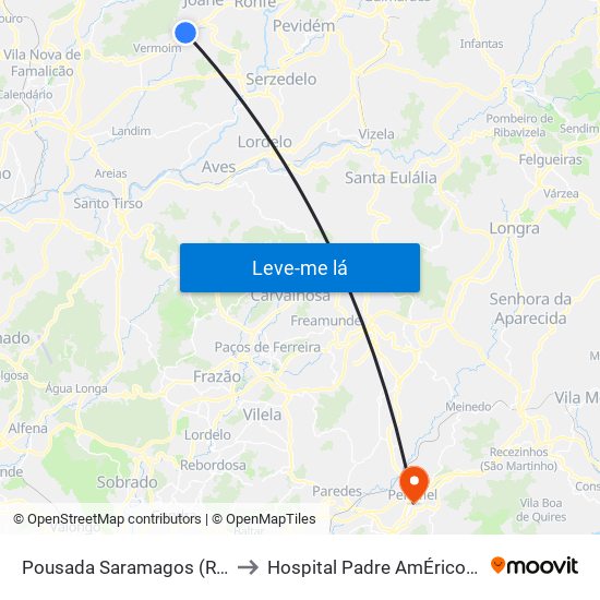 Pousada Saramagos (Riopele) | Correios to Hospital Padre AmÉrico De Vale Sousa Sa map