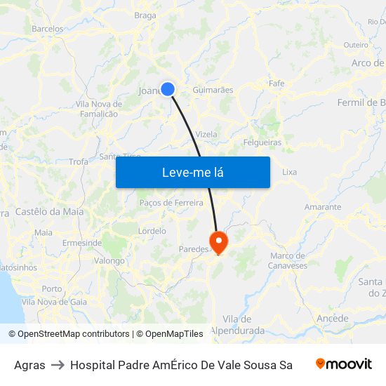 Agras to Hospital Padre AmÉrico De Vale Sousa Sa map