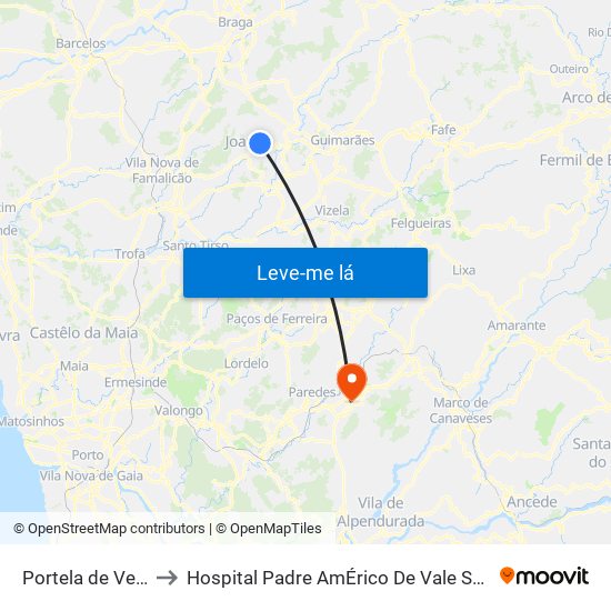 Portela de Vermil to Hospital Padre AmÉrico De Vale Sousa Sa map