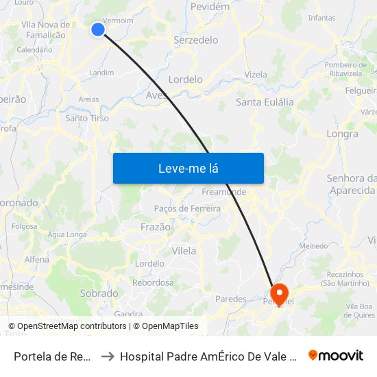 Portela de Requião to Hospital Padre AmÉrico De Vale Sousa Sa map