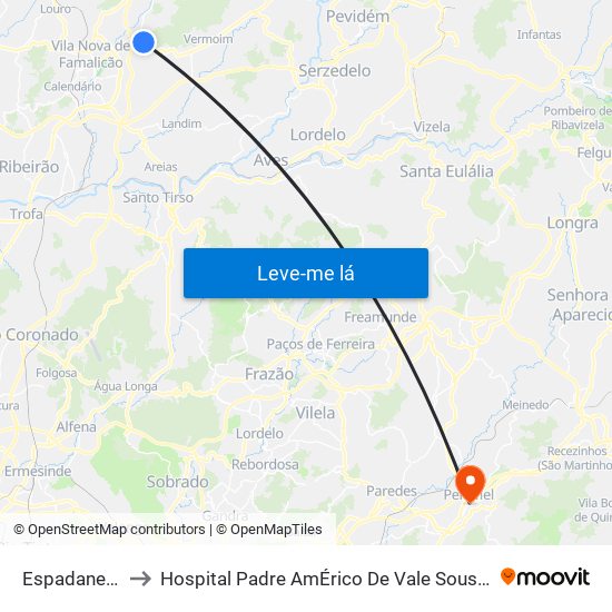 Espadaneira to Hospital Padre AmÉrico De Vale Sousa Sa map