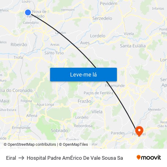 Eiral to Hospital Padre AmÉrico De Vale Sousa Sa map