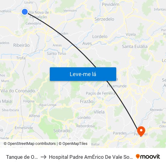 Tanque de Outiz to Hospital Padre AmÉrico De Vale Sousa Sa map