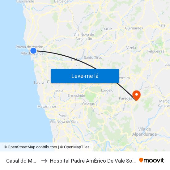 Casal do Monte to Hospital Padre AmÉrico De Vale Sousa Sa map
