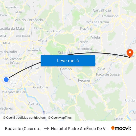 Boavista (Casa da Música) to Hospital Padre AmÉrico De Vale Sousa Sa map