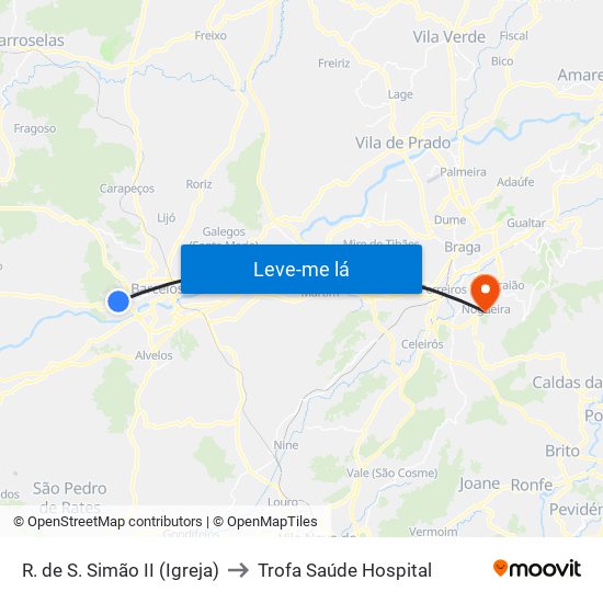 R. de S. Simão II (Igreja) to Trofa Saúde Hospital map