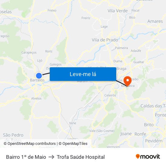 Bairro 1º de Maio to Trofa Saúde Hospital map