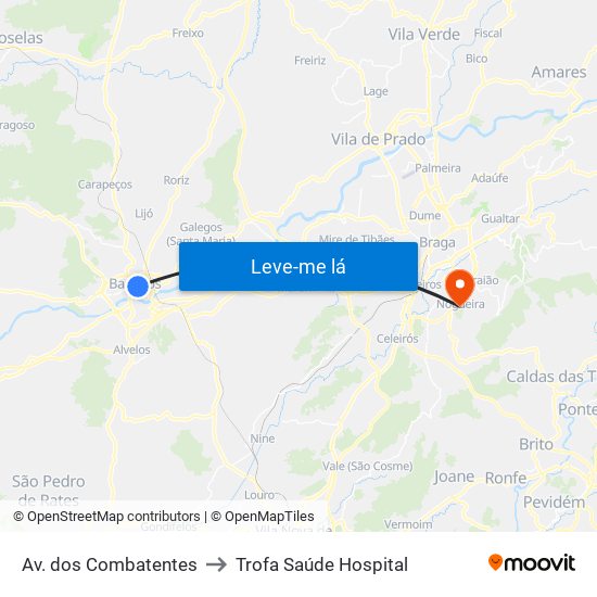 Av. dos Combatentes to Trofa Saúde Hospital map
