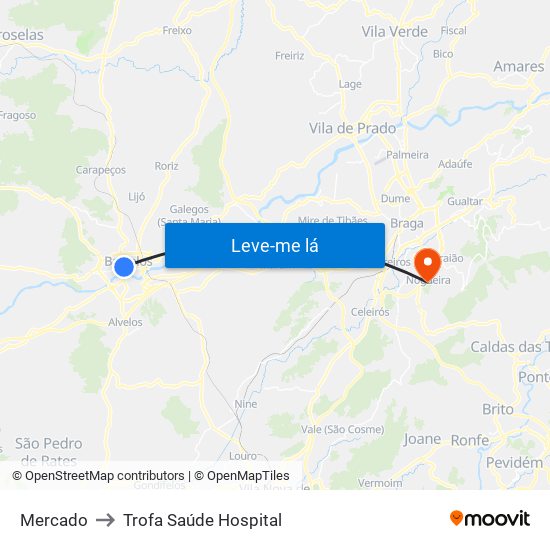 Mercado to Trofa Saúde Hospital map