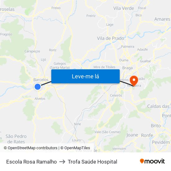 Escola Rosa Ramalho to Trofa Saúde Hospital map