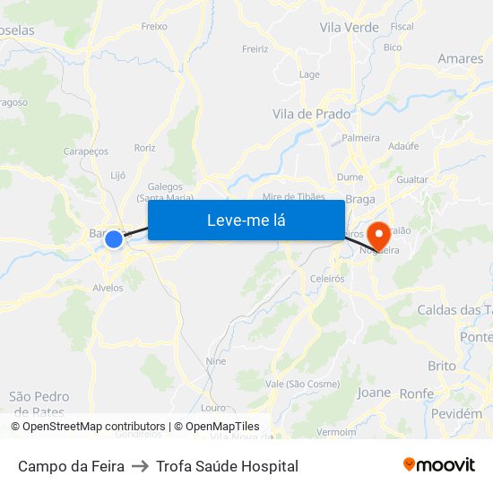 Campo da Feira to Trofa Saúde Hospital map