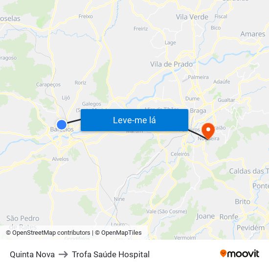 Quinta Nova to Trofa Saúde Hospital map