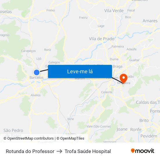 Rotunda do Professor to Trofa Saúde Hospital map