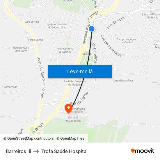 Barreiros Iii to Trofa Saúde Hospital map