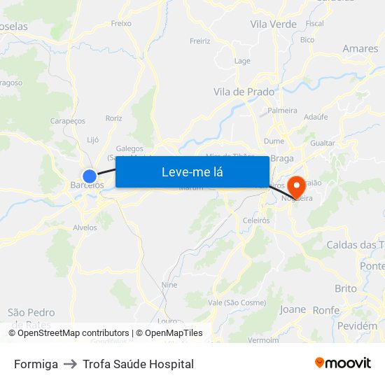 Formiga to Trofa Saúde Hospital map