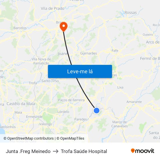 Junta .Freg Meinedo to Trofa Saúde Hospital map