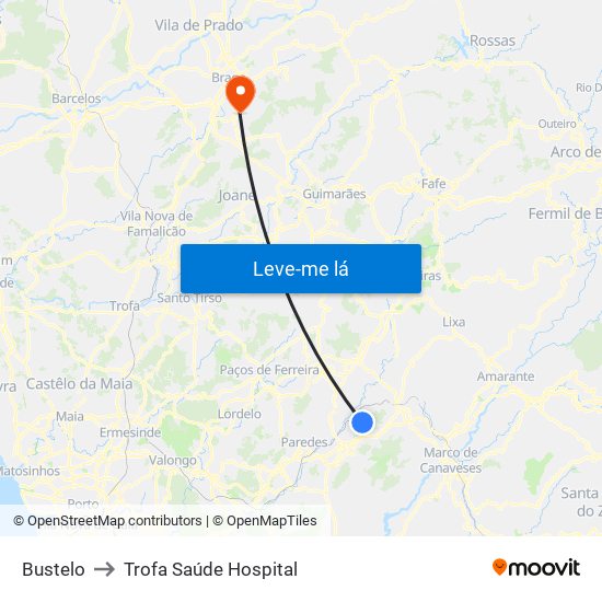 Bustelo to Trofa Saúde Hospital map