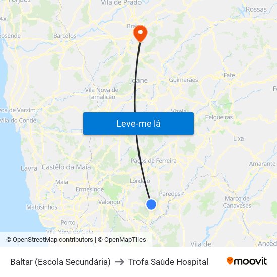 Baltar (Escola Secundária) to Trofa Saúde Hospital map