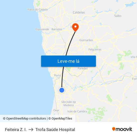 Feiteira Z. I. to Trofa Saúde Hospital map