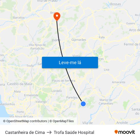 Castanheira de Cima to Trofa Saúde Hospital map