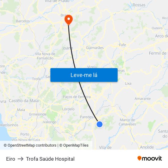 Eiro to Trofa Saúde Hospital map