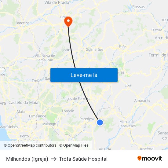 Milhundos (Igreja) to Trofa Saúde Hospital map