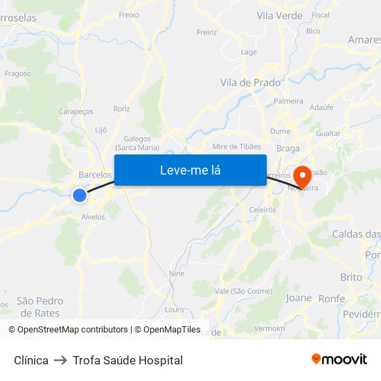 Clínica to Trofa Saúde Hospital map