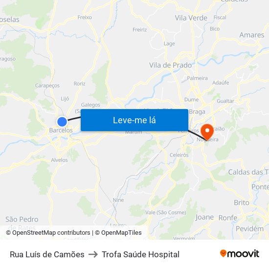 Rua Luís de Camões to Trofa Saúde Hospital map