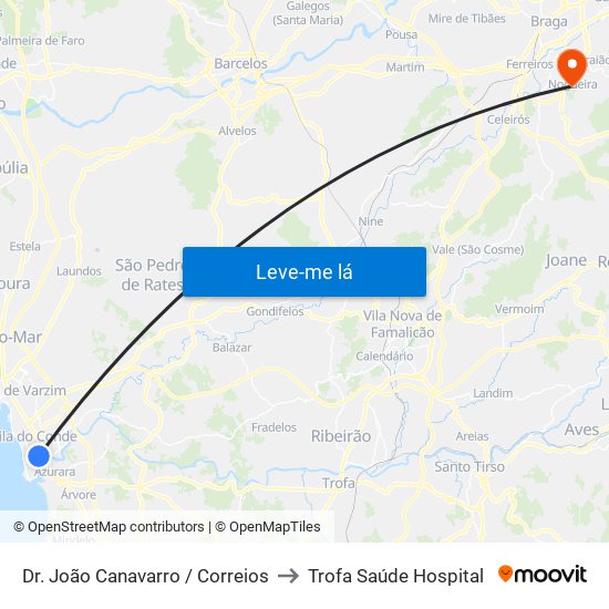 Dr. João Canavarro / Correios to Trofa Saúde Hospital map