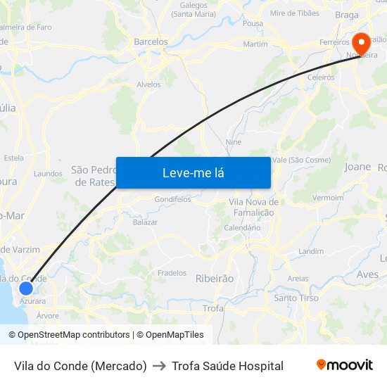 Vila do Conde (Mercado) to Trofa Saúde Hospital map
