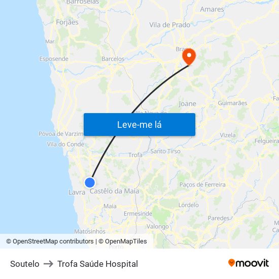 Soutelo to Trofa Saúde Hospital map