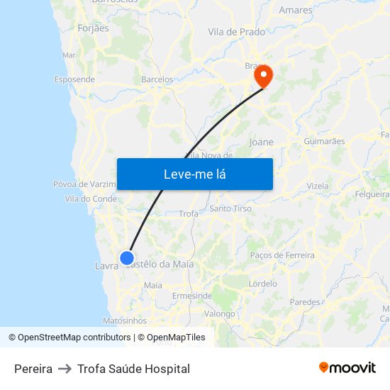 Pereira to Trofa Saúde Hospital map