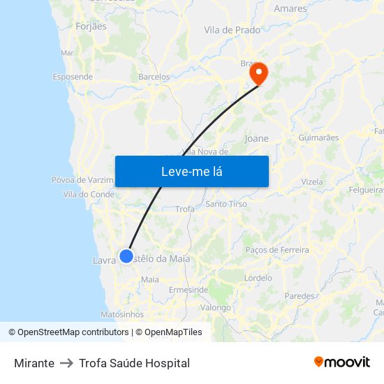 Mirante to Trofa Saúde Hospital map