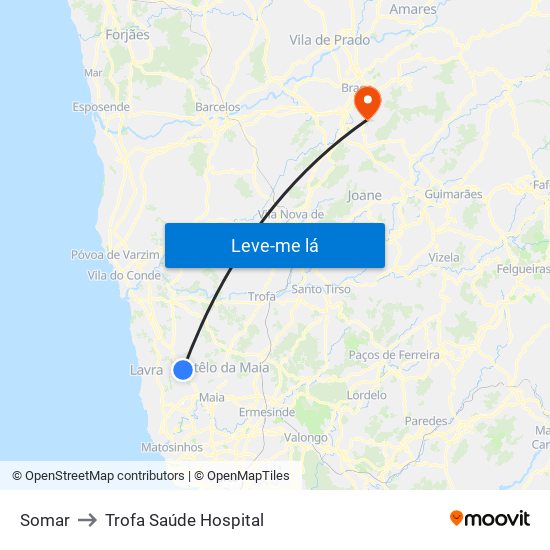 Somar to Trofa Saúde Hospital map