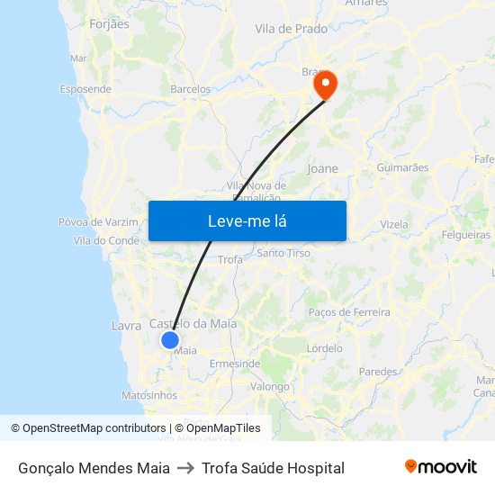 Gonçalo Mendes Maia to Trofa Saúde Hospital map