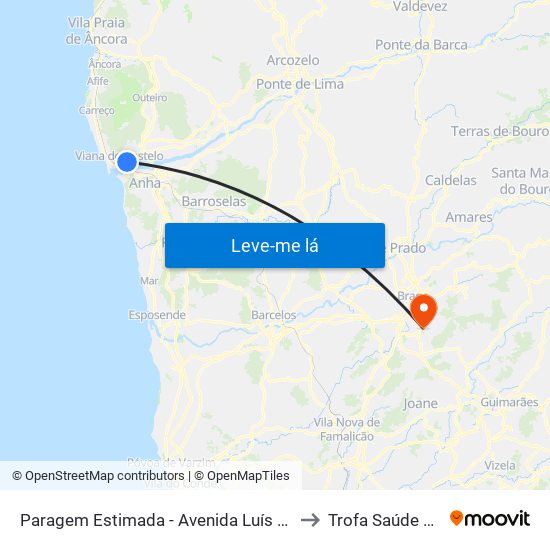 Paragem Estimada - Avenida Luís de Camões, 110 to Trofa Saúde Hospital map