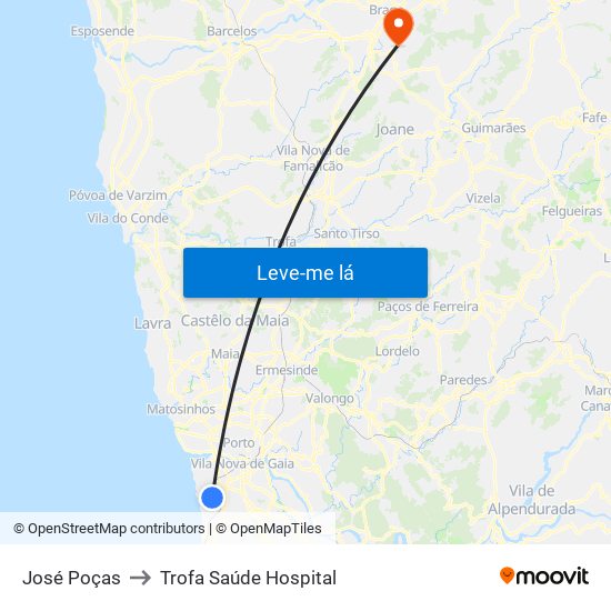 José Poças to Trofa Saúde Hospital map