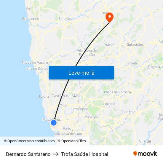 Bernardo Santareno to Trofa Saúde Hospital map