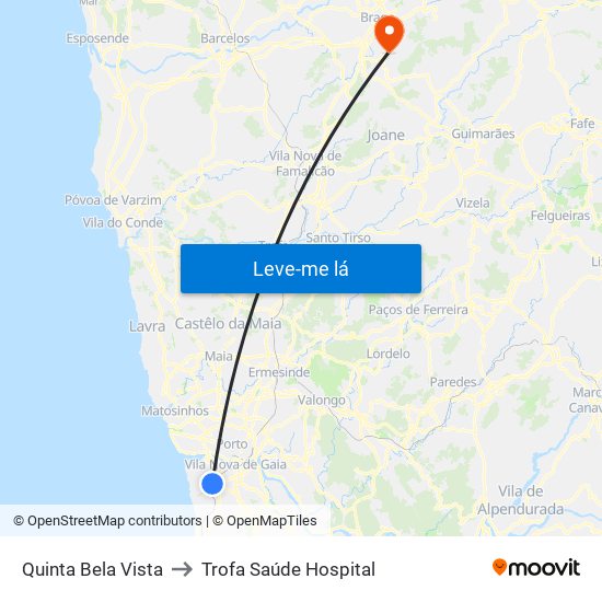 Quinta Bela Vista to Trofa Saúde Hospital map