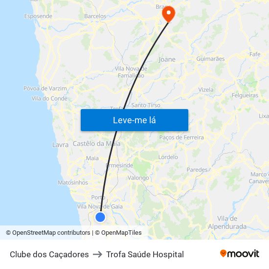 Clube dos Caçadores to Trofa Saúde Hospital map