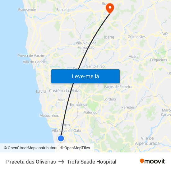 Praceta das Oliveiras to Trofa Saúde Hospital map