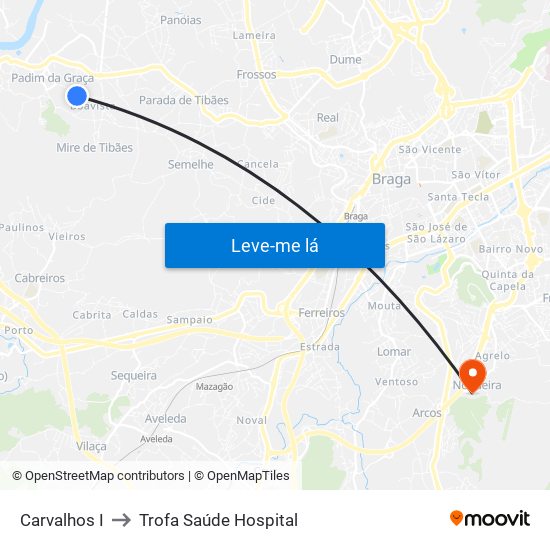Carvalhos I to Trofa Saúde Hospital map
