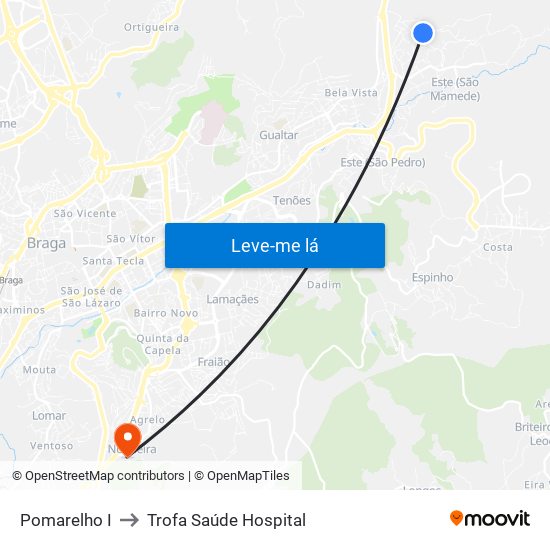 Pomarelho I to Trofa Saúde Hospital map