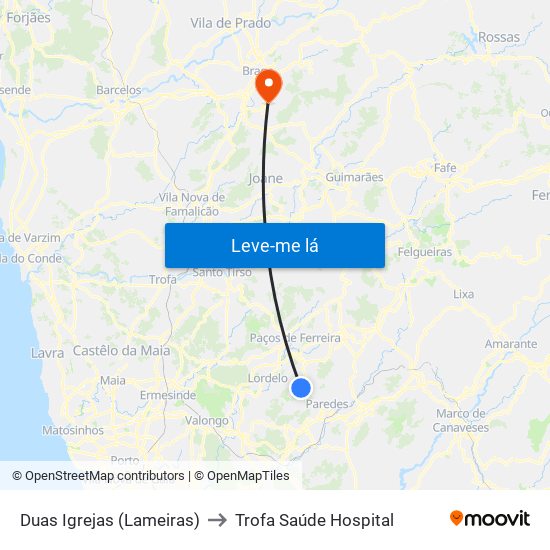 Duas Igrejas (Lameiras) to Trofa Saúde Hospital map