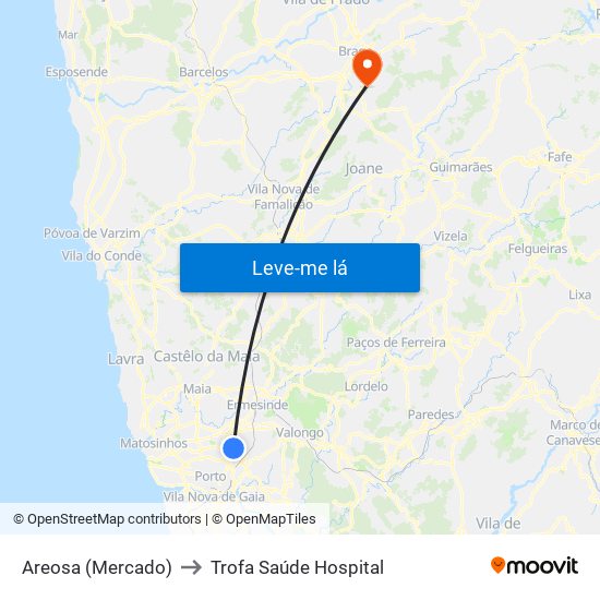 Areosa (Mercado) to Trofa Saúde Hospital map