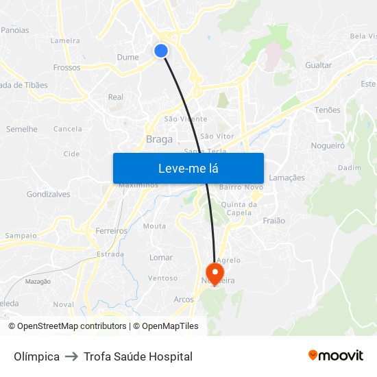 Olímpica to Trofa Saúde Hospital map