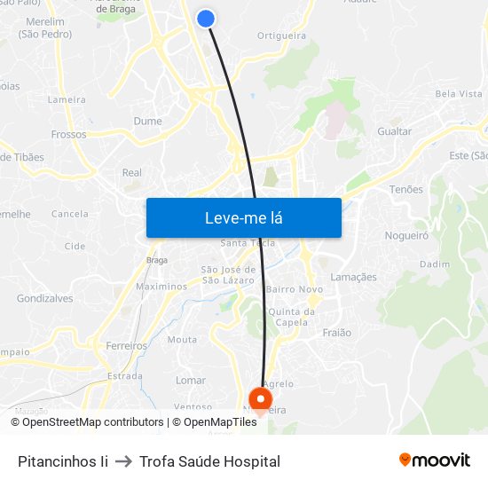 Pitancinhos Ii to Trofa Saúde Hospital map